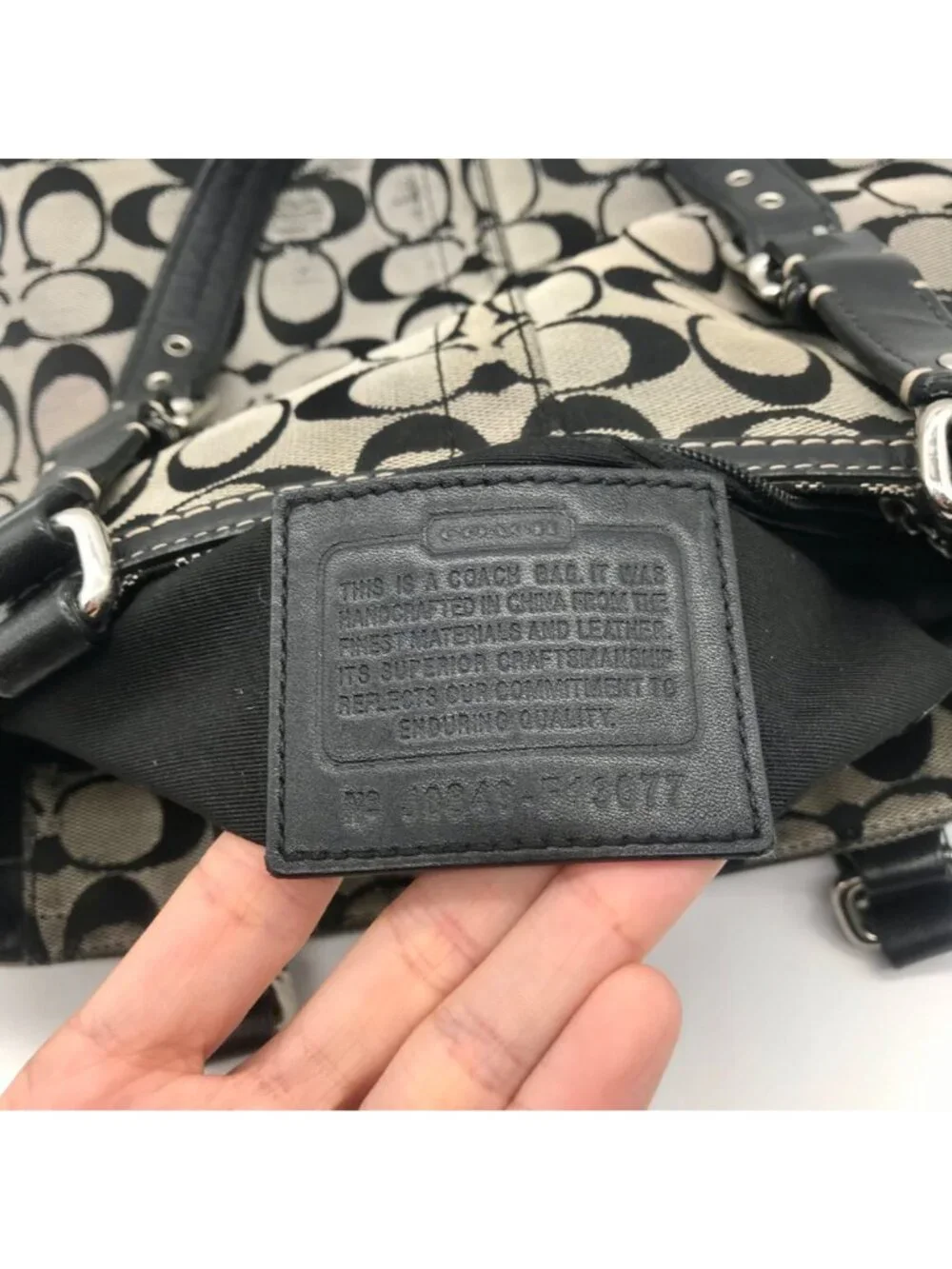 Coach Vintage Gray and Black Canvas Hamptons Shoulder Bag-F13077